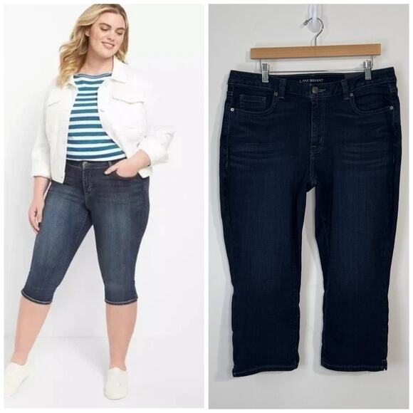 NWT Lane Bryant Low Rise Super Stretch Capri Jeans Size 18 Blue Dark Wash - Picture 1 of 14
